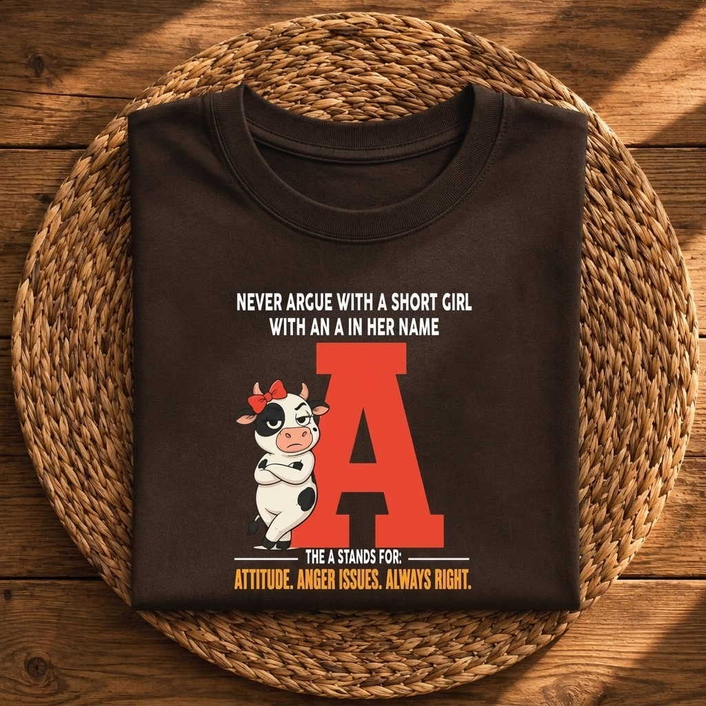 Never Argue With a Short Girl With an A in Her Name – Funny Attitude Graphic Tee
