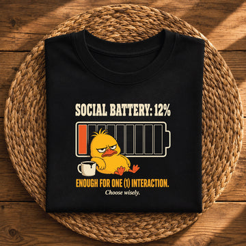 Social Battery 12% – Funny Introvert Graphic Tee