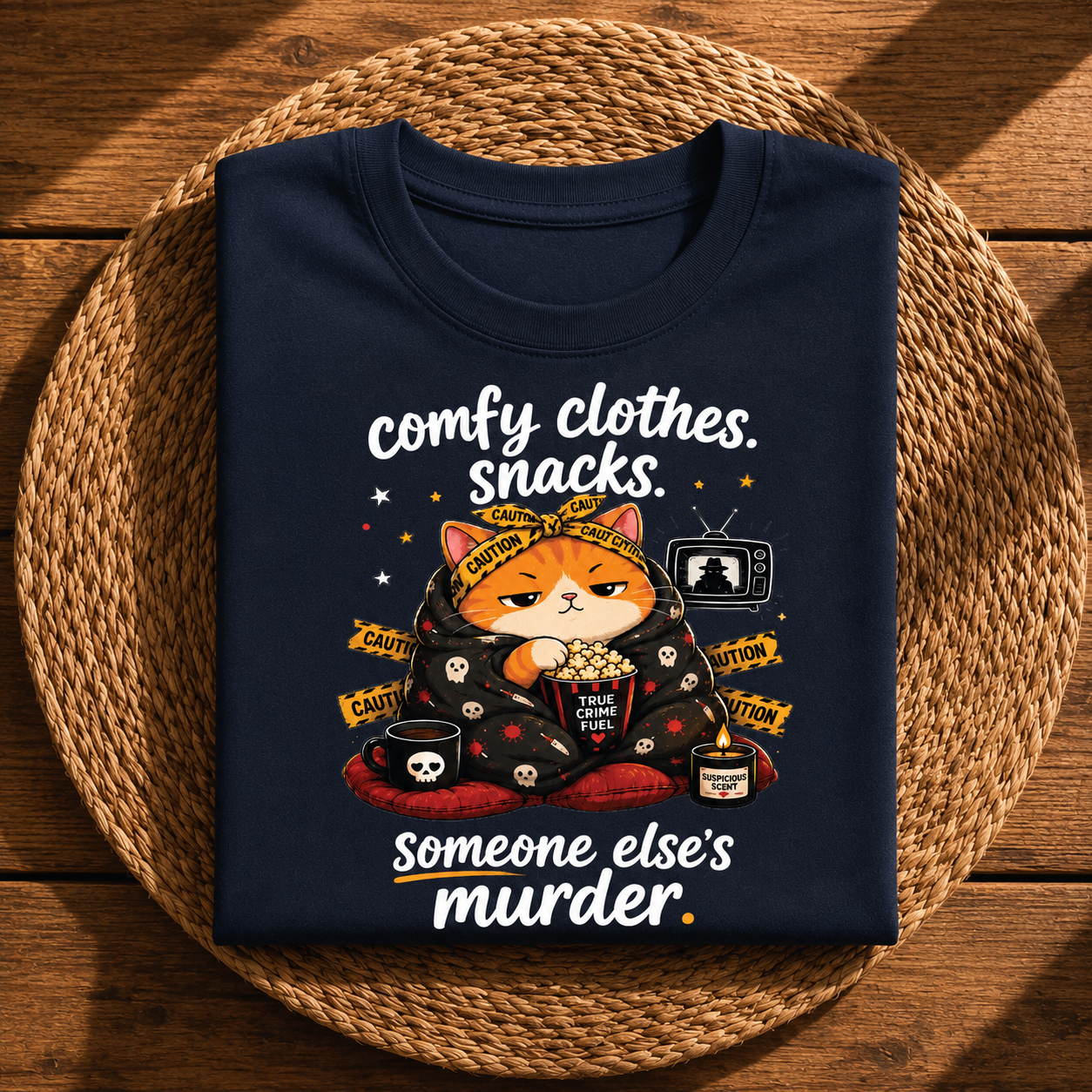 Comfy Clothes, Snacks & Someone Else’s Murder Cat